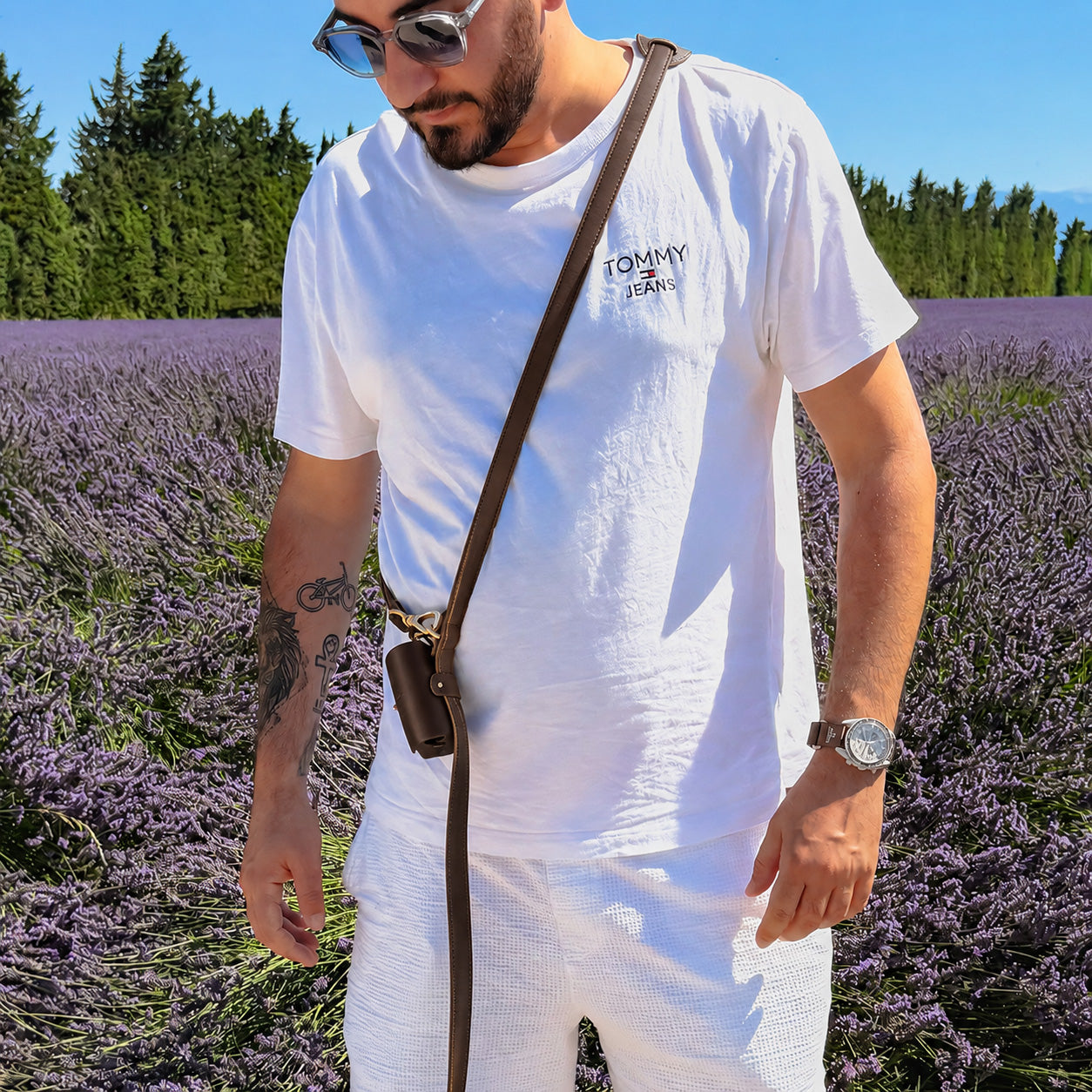 Laisse mains libres chocolat -Cuir vegan