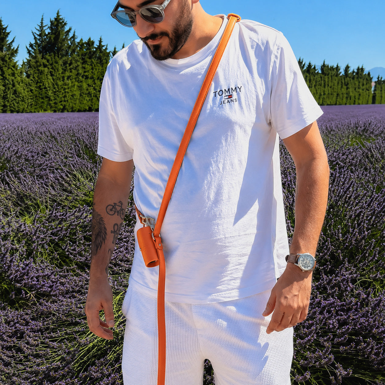 Laisse Mains Libres Chien Orange – Cuir vegan