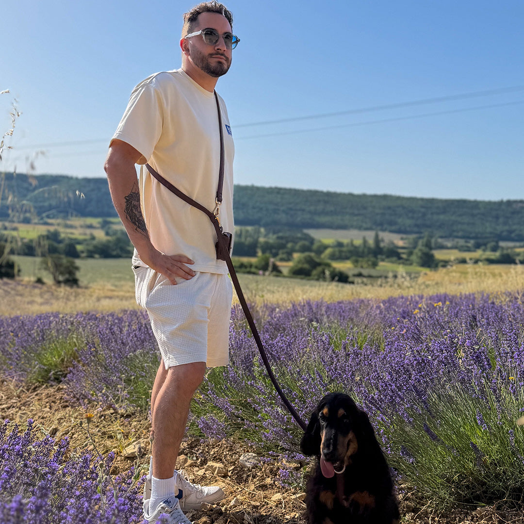 Laisse mains libres bordeaux - Cuir vegan